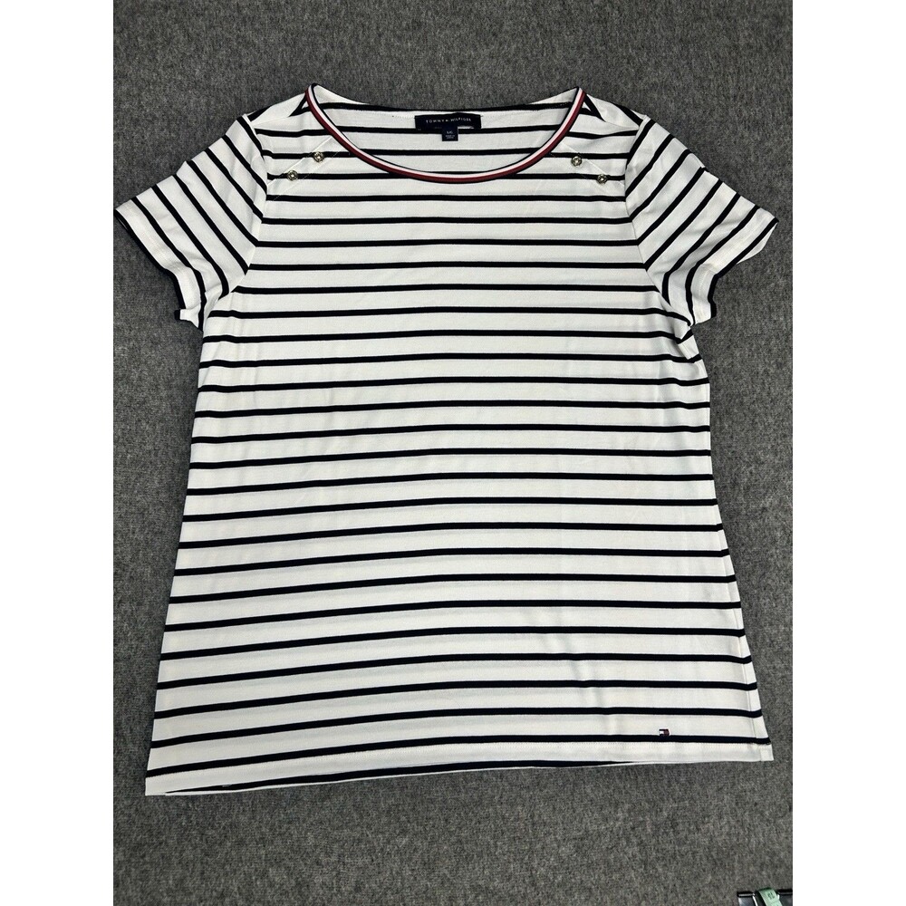 Tommy Hilfiger Women's Sz Large Striped Crew Neck Tee Shirt